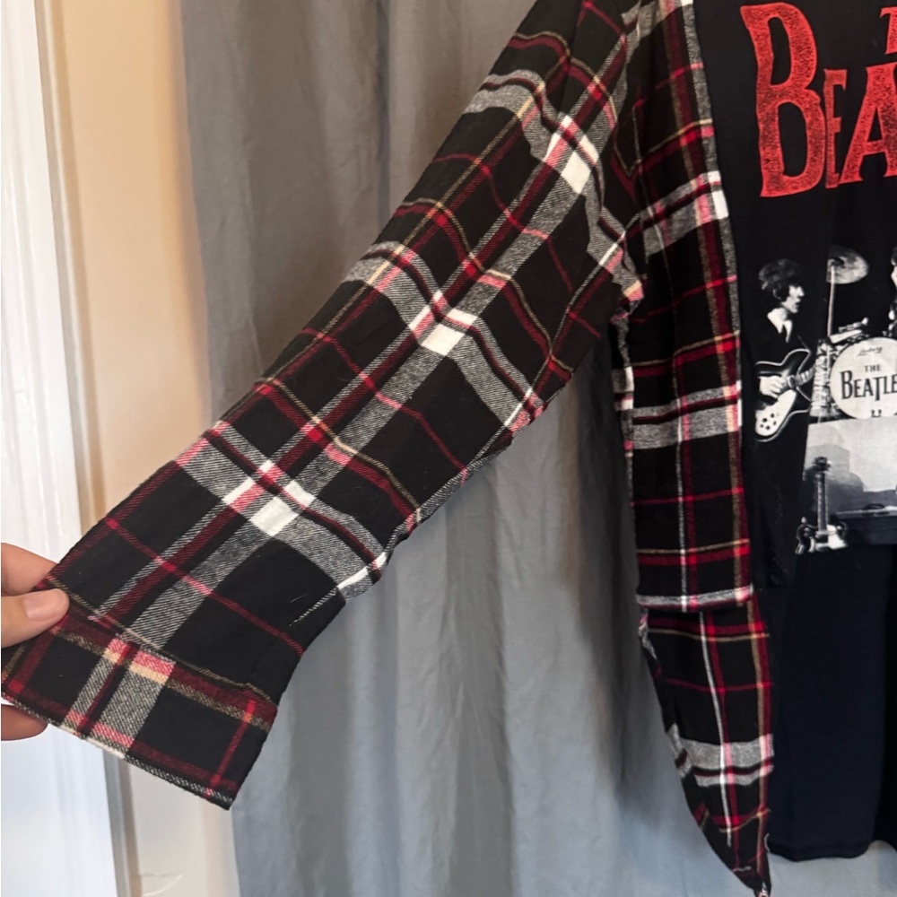The Beatles Plaid Long Sleeve Shirt Upcycled Refashioned T-shirt & Flannel - Picture 3 of 7